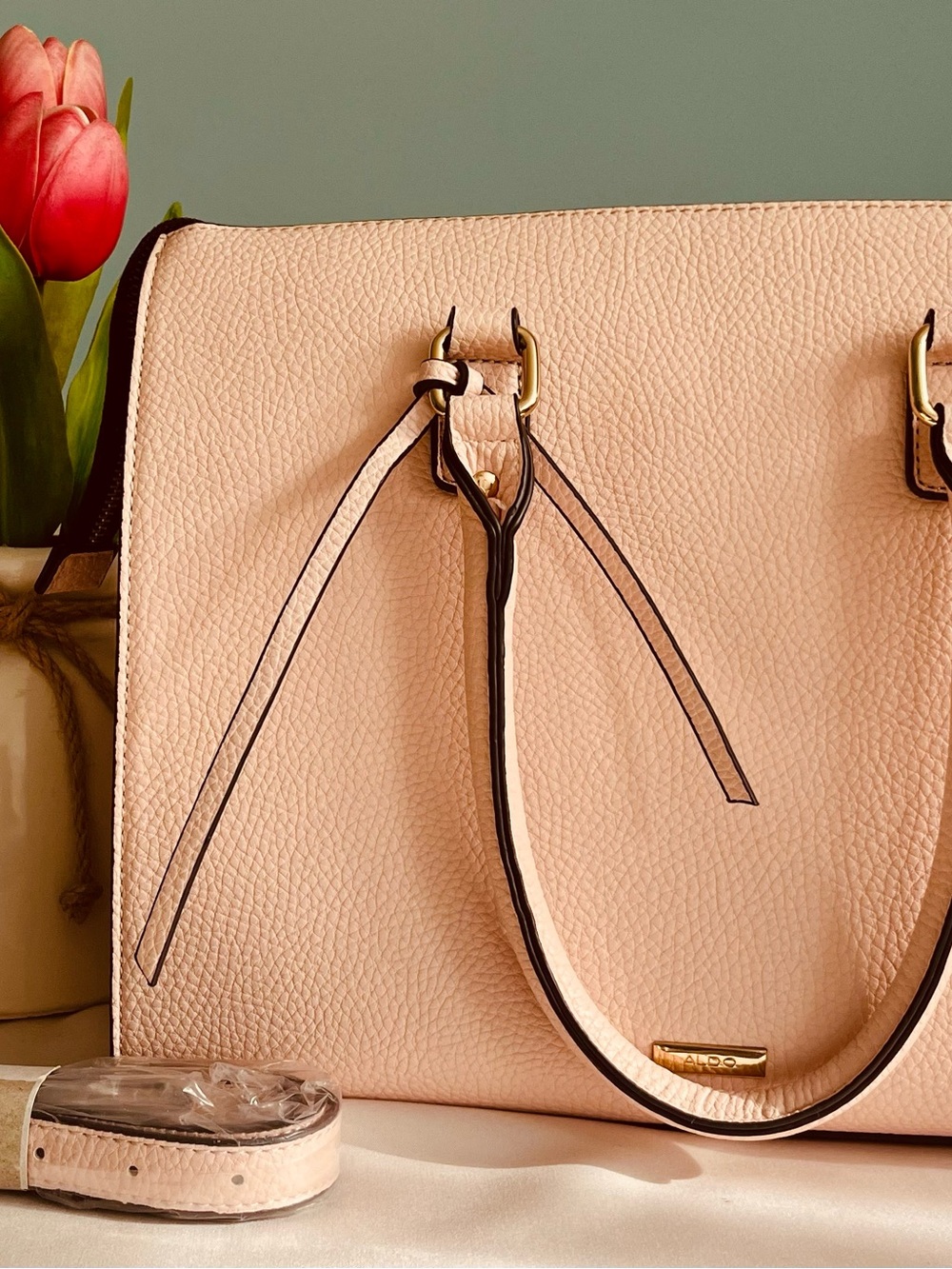 ALDO tote bag with textured faux leather, top zip closure & dual top handles. - Picture 7 of 7